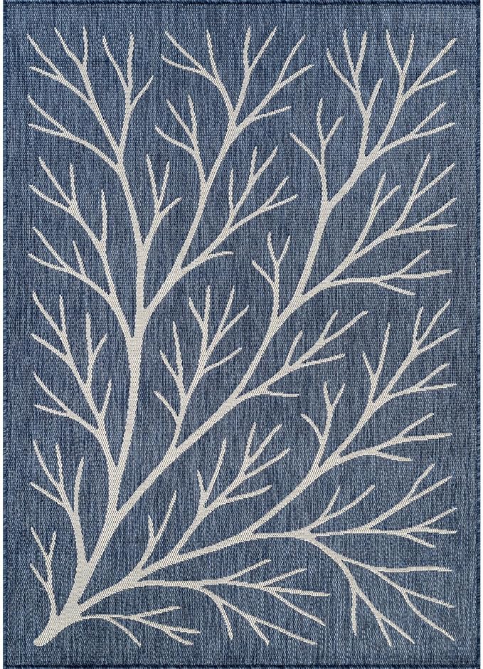 Washable Indoor Outdoor Rug 6x9 Modern Area Rugs Branch Pattern Non Shedding Waterproof Easy Clean Patio Deck Porch Living Room Bedroom Garden RV (6 X 9 Blue)