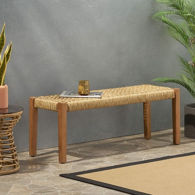 Christopher Knight Home Isaac Outdoor Modern Industrial Acacia Wood Bench, Brown and Teak