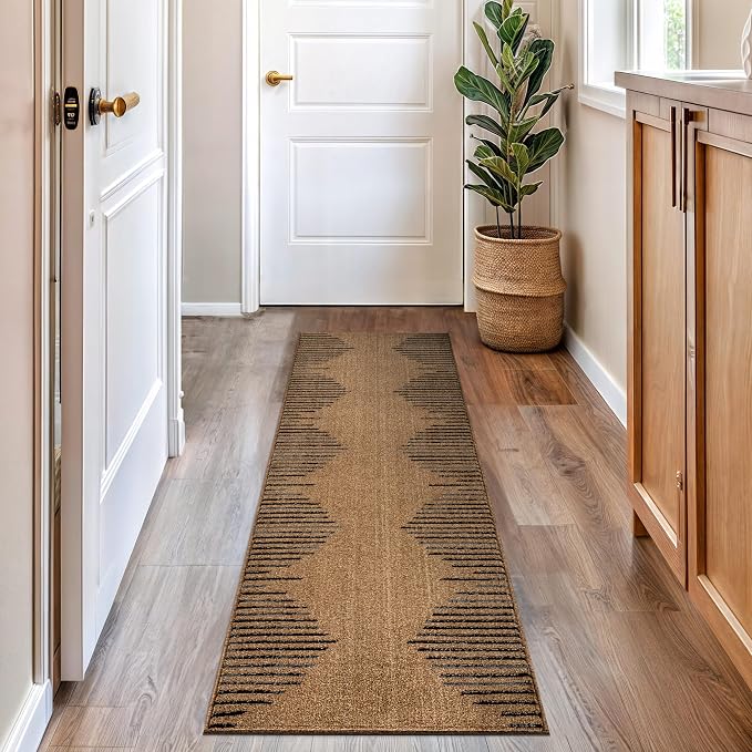 Rugshop Bohemian Stripe Stain Resistant Living Room Runner Rug Jute 2' x 7' | High Traffic, Rectangular, Size 2' x 7', Bedroom, Dining Room, Home Office, Kitchen, Entryway, Hallway, Nursery, Kids Room