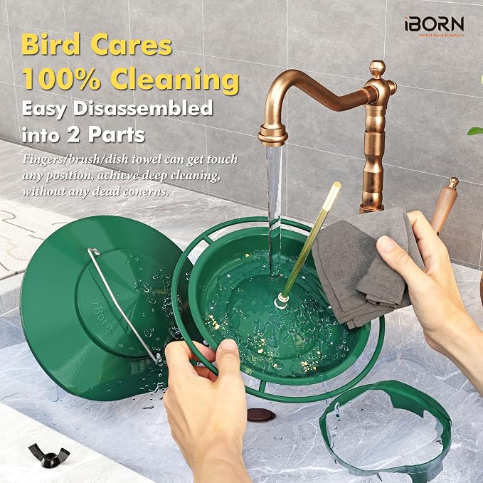 iBorn Metal Bird Feeders for Outdoors Hanging,Wild Bird Feeders for Cardinal,18cm Large Roof &Tray New Green 6 Port (Seed is not Included)