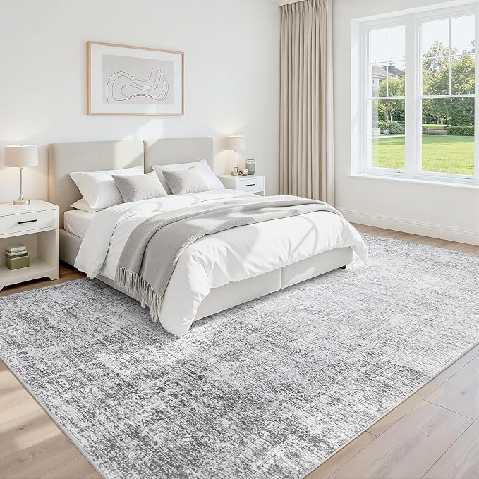 Washable 8x10 Abstract Black Area Rugs for Living Room | Large Modern Neutral Rugs Soft Non Slip Stain Resistant Low Pile Carpet Dining Room Bedroom Indoor Nursery Home Office