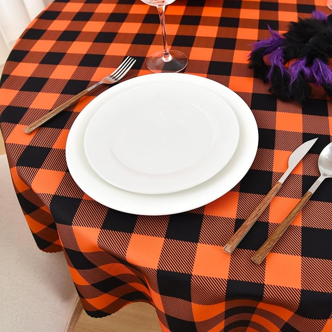 Waterproof Plaid Tablecloth Fabric - Round 108 Inch Classic Gingham Checker Table Cloth for Indoor/Outdoor Use - Buffalo Table Cover for Picnics, BBQs, and Parties