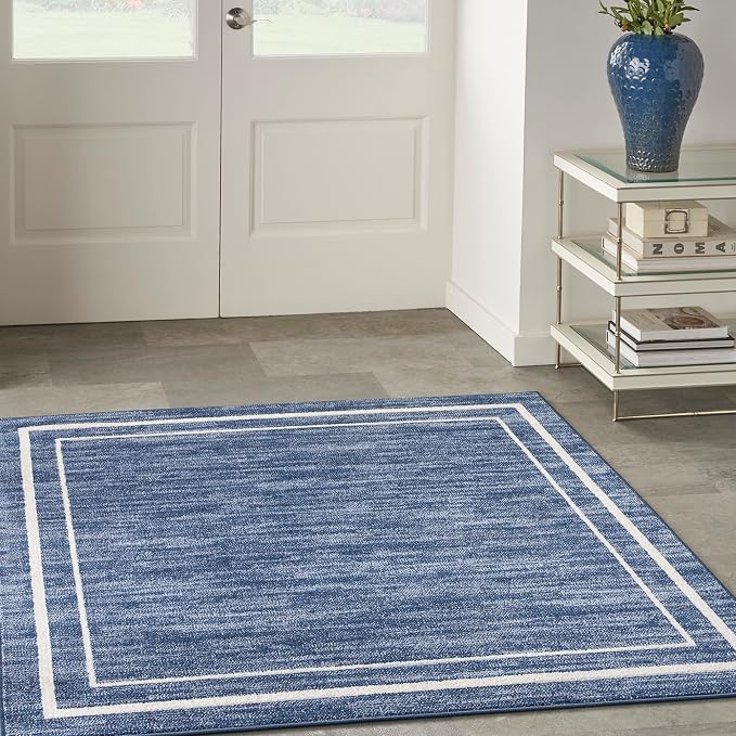 Nourison Home Nourison Essentials Navy/Ivory 5' x Square Area Rug - Easy Clean, Non Shedding, Bed Room, Living Room, Dining Room, Kitchen (5' x Square)
