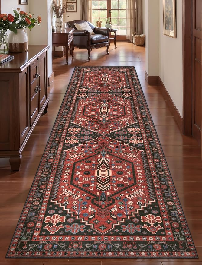 Ciicool 3x8ft Hallway Rug,Long Runner Area Rugs for Vintage Kitchen Decor | Oriental Non-Slip Thin Vintage Indoor Soft Boho Entry Carpet for Entryway Bedroom Bedside Living Room Laundry Bathroom