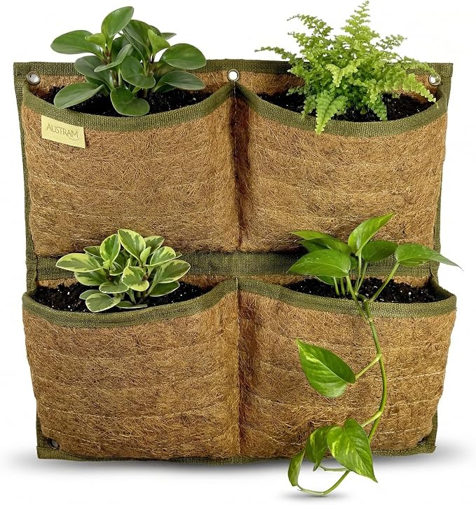 Vertical Garden Planter, 4 Pocket, Vertical Planter, wall planters for Outdoor Plants, Plant wall, Hanging planters for Indoor Plants, for Herbs, Patio Decor, Balcony Decor, Indoor Garden