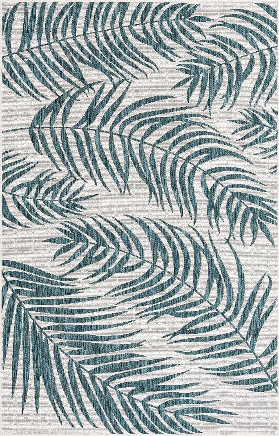 Unique Loom Outdoor Botanical Collection Area Rug - Palm (5' 1" x 8' Rectangle, Teal Ivory)