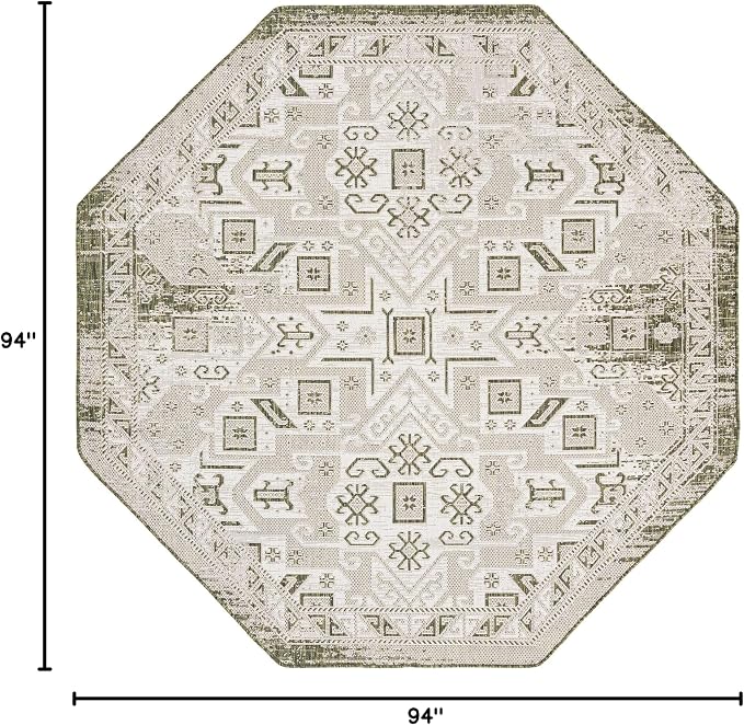 Unique Loom Outdoor Aztec Collection Area Rug - Coba (7' 10" Octagon, Green/ Ivory)