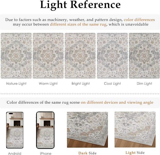 Taupe Area Rug 3x5 Entryway Vintage Floral Non-Slip Carpet | Machine Washable, Soft, Low Pile, for Bedroom, Dining Room, Kids Room, Nursery, Office, Retro Neutral Decor