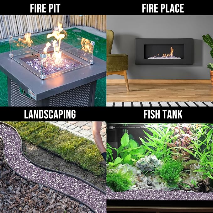 Skyflame 1/4 inch Reflective Fire Pit Glass, High Luster Purple Fire Glass for Gas Fireplace Fire Pit Landscaping