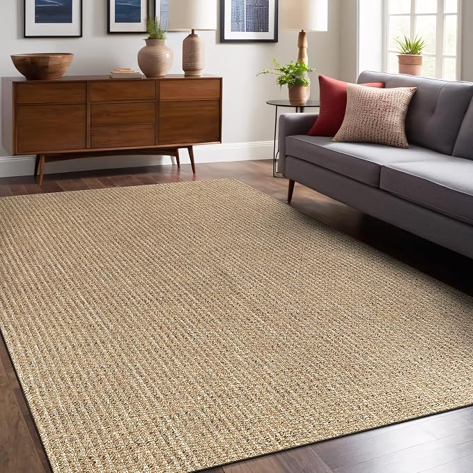 Luul Home Easy Jute Rugs 6x9 Natural Color Living Room Indoor Outdoor Area Rug for Farmhouse Patio and Kitchen Rug High Traffic Washable Easy to Clean Solid Boho Woven Design Outside Carpet (6 x 9)