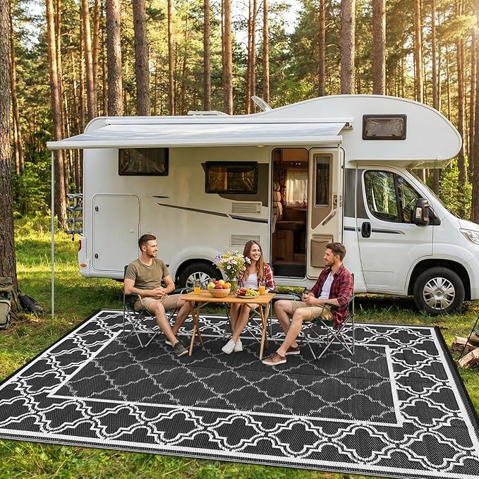 Garvee Reversible Outdoor Rug 6x9, Waterproof Outdoor Plastic Straw Rug with Interlacing Pattern, RV Mat for Picnics, Patio, Camping, Balcony, Deck, Backyard, Porch