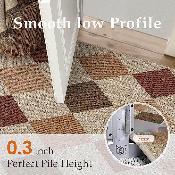 PureCozy 4x6 Checkered Easy Jute Area Rug for Living Room Checkerboard Washable Indoor Outdoor Carpet Farmhouse Patio Office Mat Geometric Non Slip Brown-Beige Carpet for Dorm Backyard Dining Room