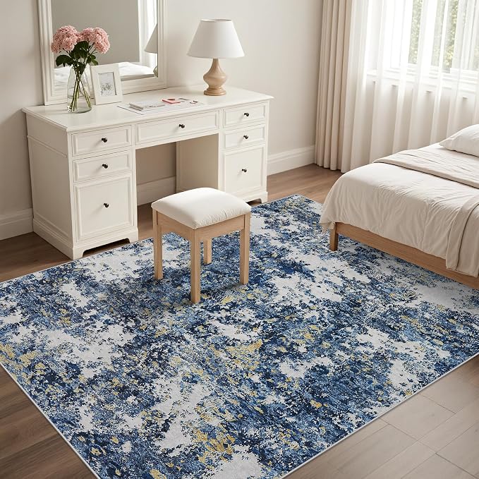 Tosuoka 5x7 Area Rugs for Living Room Abstract Washable Blue Multi Rug | With Anti-Slip Backing，Non-Shedding，Stain-Resistant，Soft Modern Large Carpet for Bedroom Dining Room Farmhouse Nursery