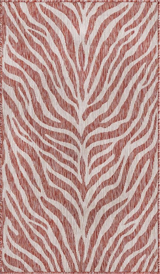 Unique Loom Outdoor Safari Collection Area Rug - Tsavo (3' 1" x 5' 3" Rectangle, Rust Red/ Ivory)