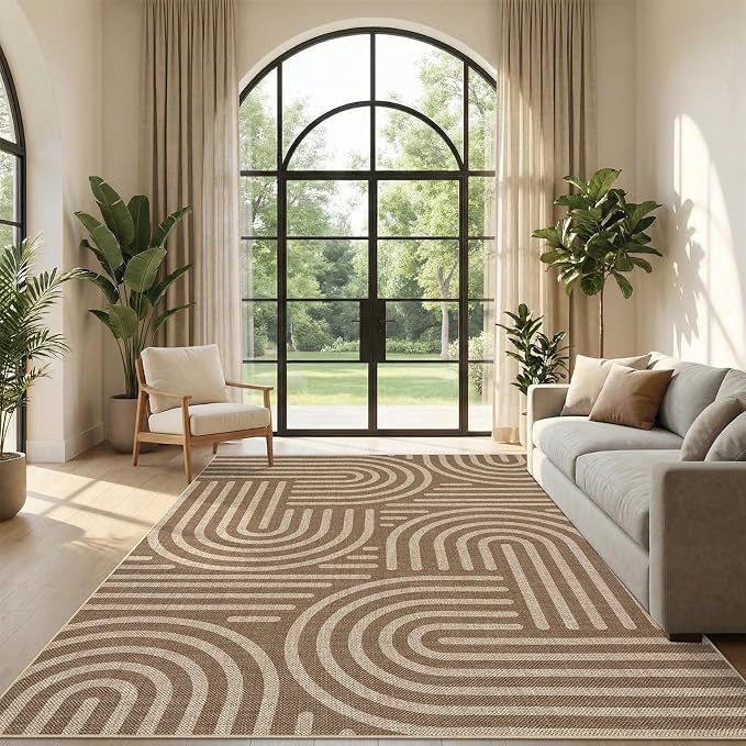Garvee Large Area Rug 10x13 Rugs Modern Abstract Washable Rug | Brown Rainbow Area Rug Stain Resistant Easy Cleaning Throw Rugs Low Pile Floor Cover for Nursery Dining Room Apartment