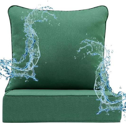 Deep Seat Patio Cushions Set 22 x 22 Inch,Olefin Fabric Outdoor Seat Cushion,Patio Furniture Cushions with Removable Cover,Rain-Proof and Fade Resistant Deep Seat Bottom & Back Cushion,1set
