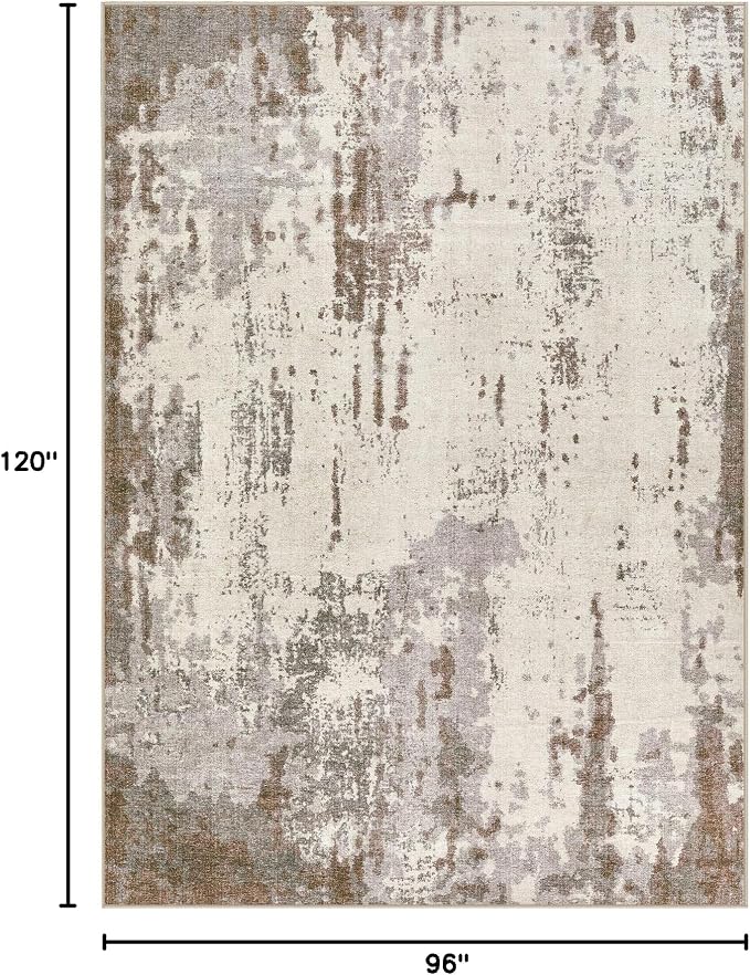 UERMEI 8x10 Area Rug Living Room Rugs - Washable Neutral Modern Abstract Soft Thin Large Rug Indoor Floor Non Slip Rug Carpet for Bedroom Under Dining Table Home Office Decor - Brown/Grey/Beige