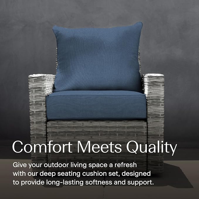 Honeycomb Outdoor Heritage Deep Seat, 24 x 23, Textured Solid Pacific Blue Chair Cushion with Removable Cover, for Patio Furniture