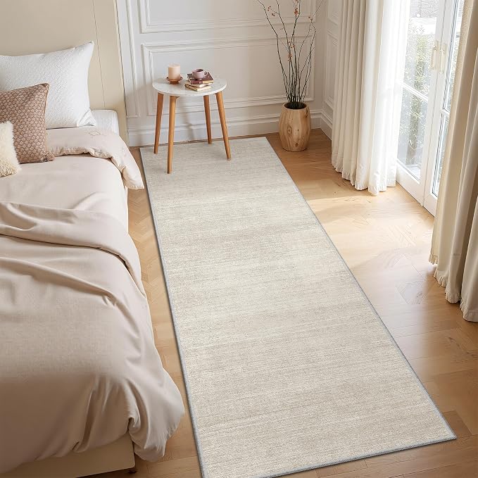 Valenrug 2x6 Runner Rug Non Slip, Washable Rug Runners for Hallways, Beige | Soft Low Pile, Thin & Lighweight Carpet, Folable Stain Resistant Modern Indoor 6ft Floor Mat for Living Room,Bedroom,Kitchen