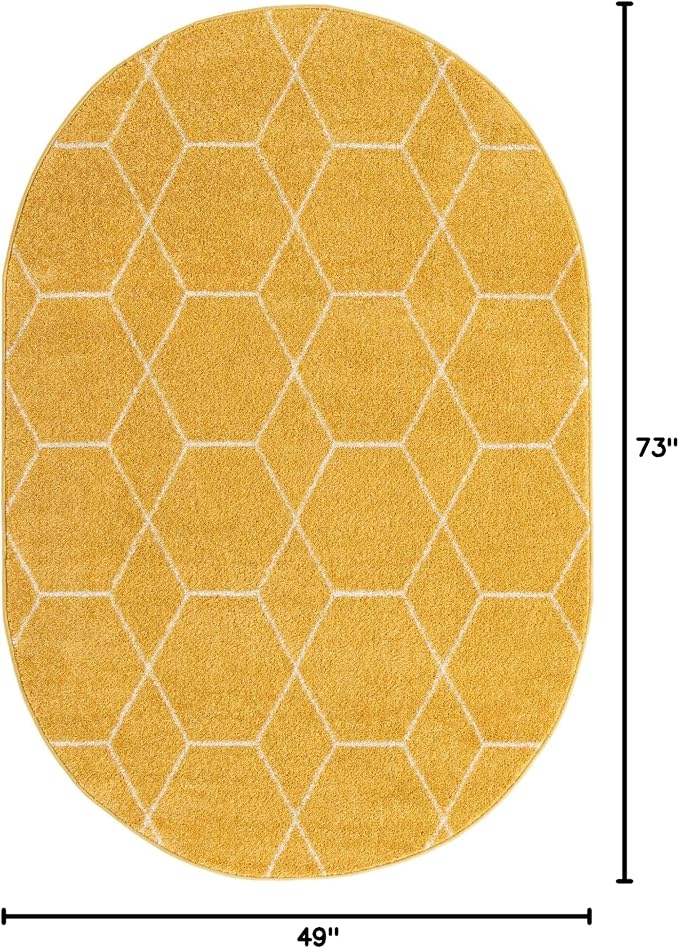 Unique Loom Trellis Frieze Collection Area Rug - Geometric (4' x 6' Oval, Yellow/ Ivory)