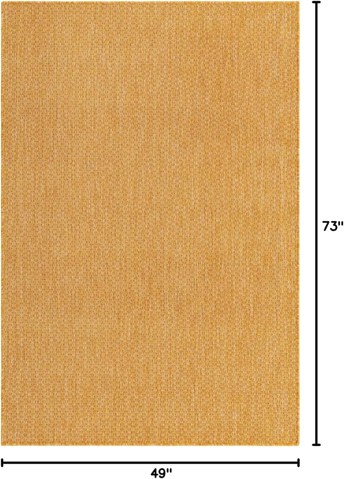 Unique Loom Collection Casual Transitional Solid Heathered Indoor/Outdoor Flatweave Area Rug (4' 1" x 6' 1" Rectangle, Corn Harvest Yellow)