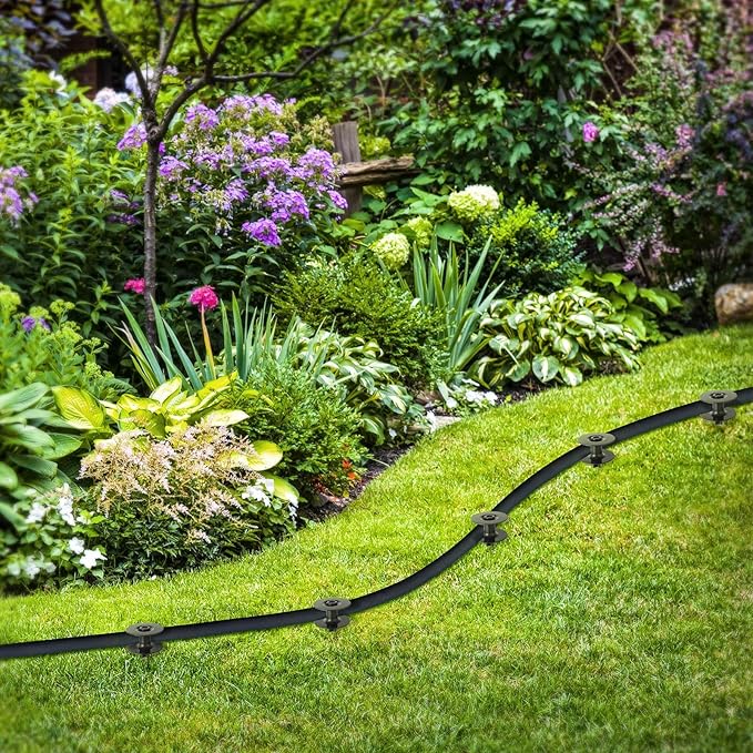 Chumia 12 Pieces 10 Inch Garden Hose Guide Spike, Zinc Coated Rustproof Heavy Duty Metal Stake with Top, Keeps Garden Hose Out of Flower Beds, Guard for Yard Plant Protection (Black)