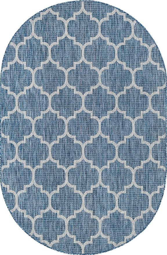 Unique Loom Trellis Collection Area Rug-Lattice Design, Moroccan Inspired for Indoor/Outdoor Décor, 5' 0" x 8' 0" Oval, Navy Blue/Gray