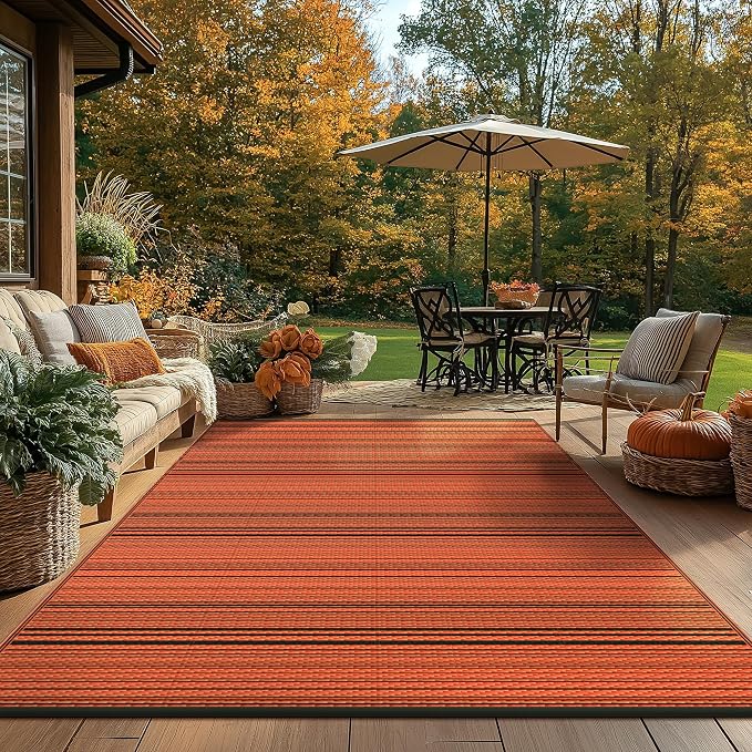 GENIMO Outdoor Rug for Patio Clearance,6'x9' Waterproof Mat, Reversible Plastic Camping Rugs, Rv, Deck, Porch, Camper, Balcony, Backyard (Orange & Black)