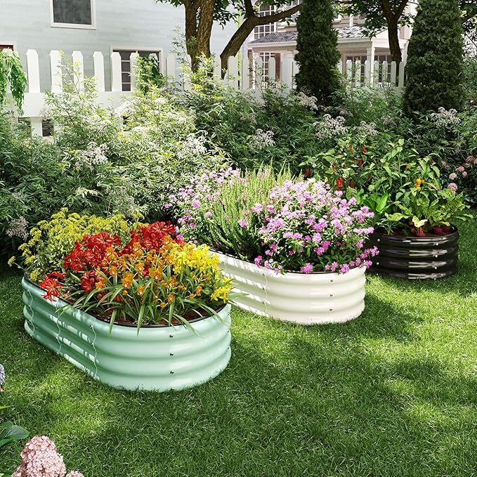 ZFHgarden Galvanized Metal Planter Raised Garden Bed Kit for Gardening Outdoor，4x2x1ft 2 Planter Grow Garden Box Raised Flower Bed，Long Vegetable Clearance Herb Raised Garden Beds for Gardening White