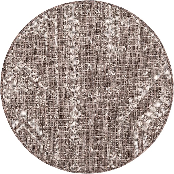 Unique Loom Outdoor Bohemian Collection Area Rug - Anthro (3' 3" Round, Brown/ Ivory)