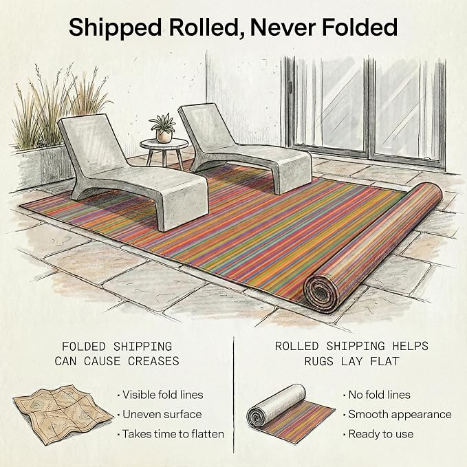 Fab Habitat Outdoor Rug - Waterproof, Fade Resistant, Crease-Free - Premium Recycled Plastic - Striped - Patio, Deck, Porch, Balcony, Laundry Room - Cancun - Multicolor - 4 x 6 ft