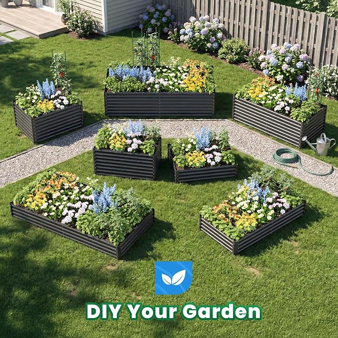 Quictent Galvanized Raised Garden Bed 4x3x1 Ft Metal Planter Box for Vegetables Bottomless for Backyard Dark Grey 2PCS