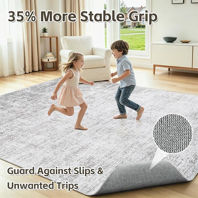 Washable 5x7 Abstract Black Area Rugs for Living Room | Large Modern Neutral Rugs Soft Non Slip Stain Resistant Low Pile Carpet Dining Room Bedroom Indoor Nursery Home Office