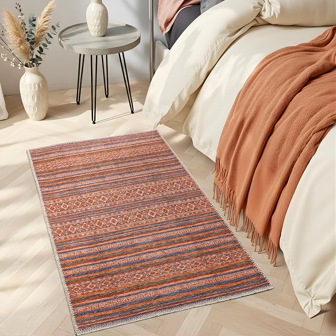 Sacred Artisans Boho 2x3 Rug for Entryway, Kitchen, Bathroom and Indoor Entrance | Washable, Non Slip, Pet Friendly and Low Pile (Kilim, 2' x 3')
