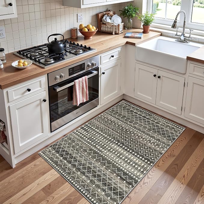 Miukiki 2x3 Entryway Rug Washable Non Slip Moroccan Area Rugs Black | Soft Low Pile Kitchen Rug for Bedroom Bathroom Floor, Indoor Small Rug Easy Clean Machine Washable Rugs 2'x3'