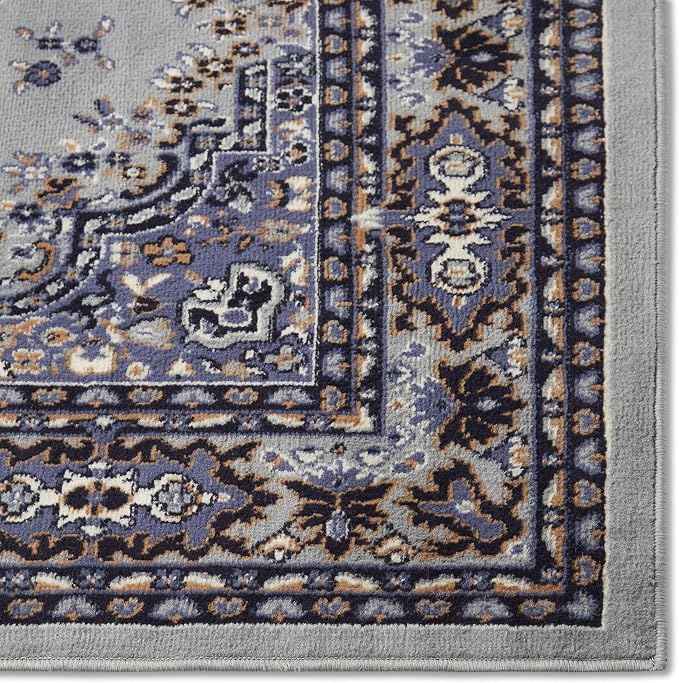 Home Dynamix Premium Sakarya Traditional Medallion Border Area Rug, Silver, 5'2"x7'4" Rectangle