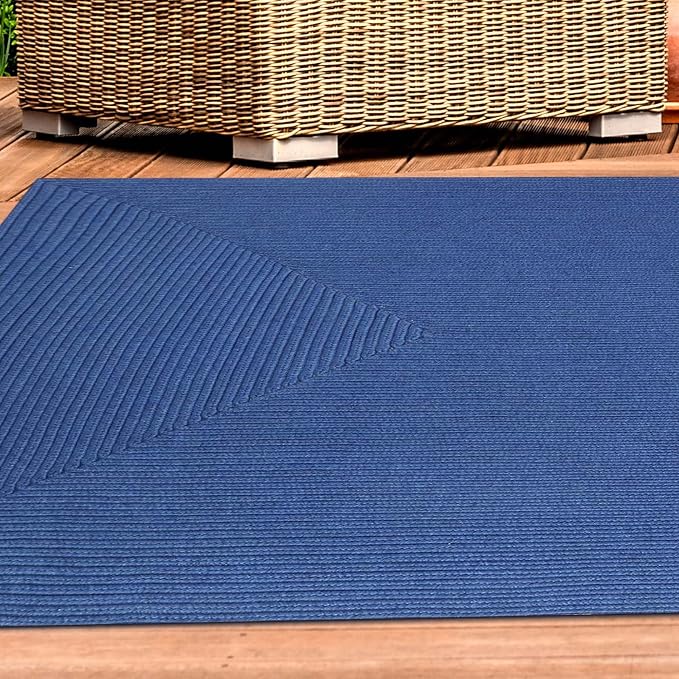 Superior Indoor/ Outdoor Large Area Rug, Reversible Braided Home Floor Decor for Living Room, Kitchen, Entryway, Patio, Front Porch, Deck, Modern, Boho, Farmhouse Style, 4' x 6', Denim Blue