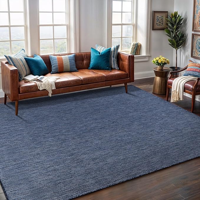 Washable Indoor Outdoor Rug 5x7 Weather Resistant Area Rugs Modern Solid for Porch Deck Balcony Backyard Patio Outside Carpet (5 X 7 Azure Blue)