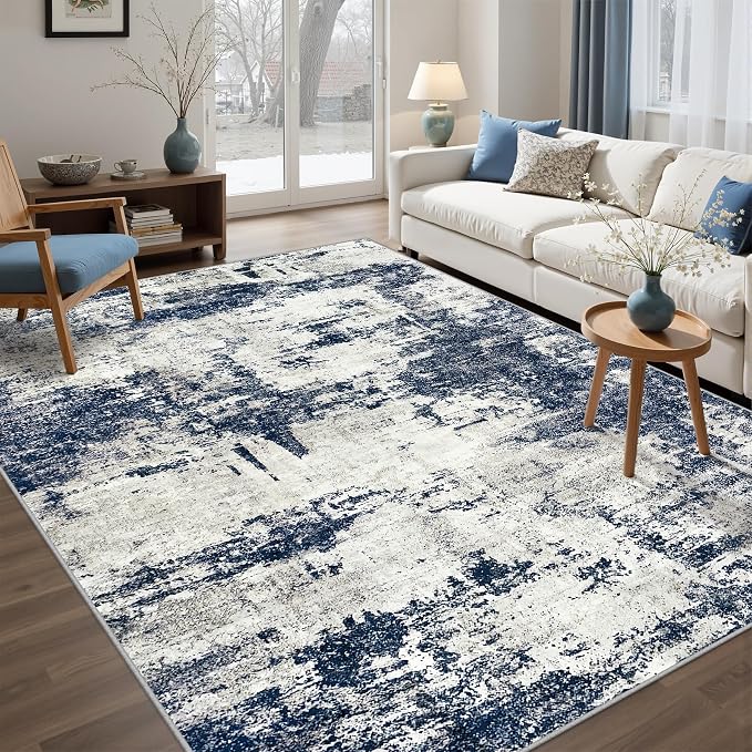 Tosuoka 6x9 Area Rugs for Living Room Abstract Washable Gray Blue Rug | With Anti-Slip Backing，Non-Shedding，Stain-Resistant，Soft Modern Large Carpet for Bedroom Dining Room Farmhouse Nursery