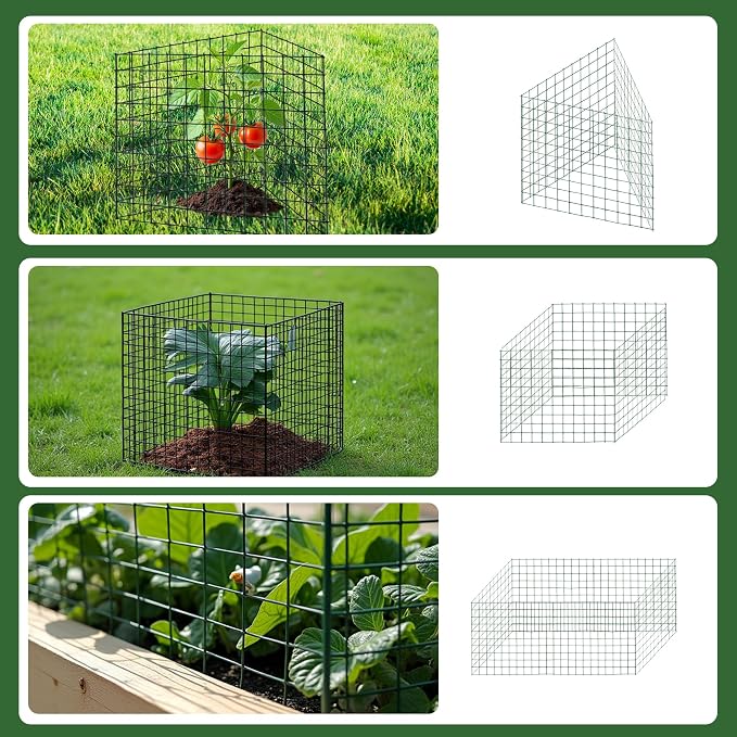 6 Sets of DIY Metal Plant Protectors from Deer, Garden Fencing Animal Barrier Size 11.8 * 12.9 inches, Mesh Plant Cage Chicken Wire Cloche for Plants with Stakes and Nylon Cables