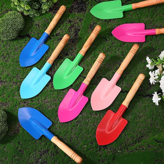 Liliful 42 Pcs Mini Gardening Shovel Colorful Metal Garden Tools with Wooden Handle Beach Shovel for Planting Loosening Digging
