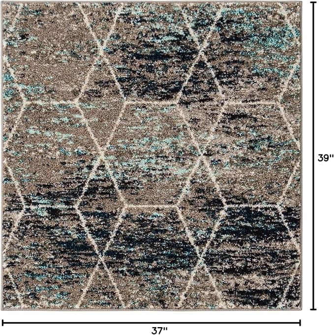 Unique Loom Trellis Frieze Collection Area Rug - Geometric (3' 3" Square, Blue Multi/ Ivory)