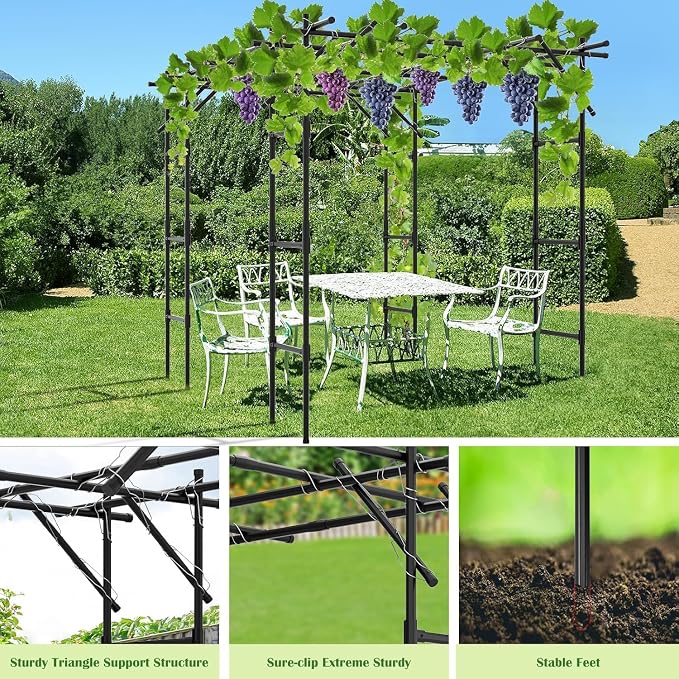 DoCred Garden Arch Trellis for Climbing Plants, 87" H x 118" L x 79" W Large Grape Vine Trellises Arch Arbor Gazebo, Grape Trellis for Outdoor Courtyard and Garden Decoration, Black
