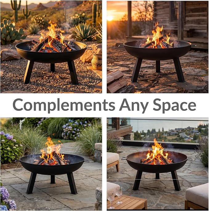 Sunnydaze Cast Iron Heavy Duty Fire Pit for Outside - Wood Burning Outdoor Fire Pit Bowl with Handles for Patio, Backyard, Camping - 30" - Black