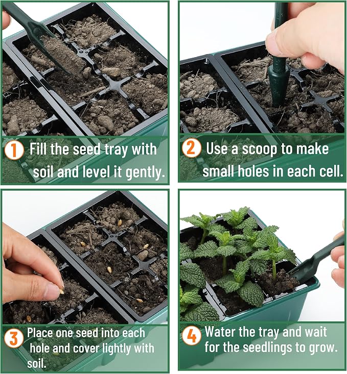 Mr. Pen- Seed Starter Tray Kits, 6.6"x4.6", 10 Set, Total 120 Cells | Durable Plant Germination Trays with Humidity Vented Domes and Bases, Ideal for Seed Starting