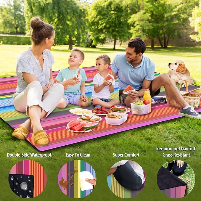 Picnic Blankets Beach Blanket 80" X 80" Extra Large Waterproof Camping Blankets Portable Outdoor Mat 3-Layer Blanket for Beach, Hiking, Park, Music Festival, Grass Lawn,Travel