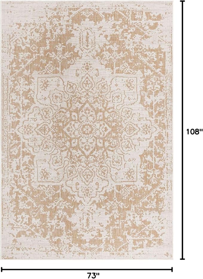 Unique Loom Jill Zarin Outdoor Collection Area Rug - Dubai (6' 1' x 9' Rectangle, Beige/ Brown)