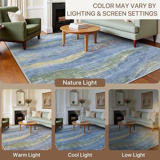 BEIMO 2'6''X7 Non Slip Runner Rugs for Hallway, Wave Abstract Ocean Blue | Soft Machine Washable Modern Runners,Streaks Pattern Indoor Marble Carpet for Kitchen Laundry Room Bedroom Bathroom