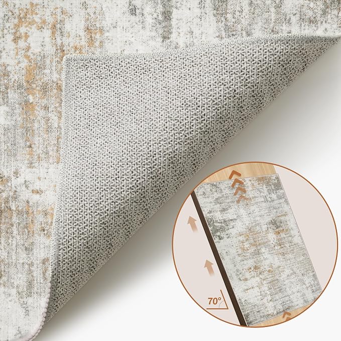 Beige Abstract 4x6 Washable Rug, Modern Non Slip Rugs for LIving Room | Tangsoo Contemporary Indoor Carpet, Neutral Soft Low Pile Floor 4x6 Area Rug for Dining Room Bedroom Dorm Bedside Home Decor