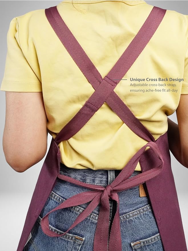 100% Cotton Kitchen Apron with 2 Pockets – Adjustable Chef Apron for Cooking Baking BBQ – Unisex Apron